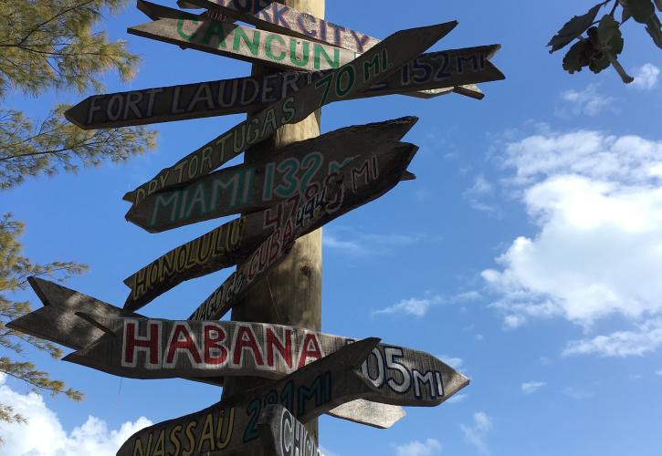 Sign of other destinations and their distance to Fort Zachary Taylor