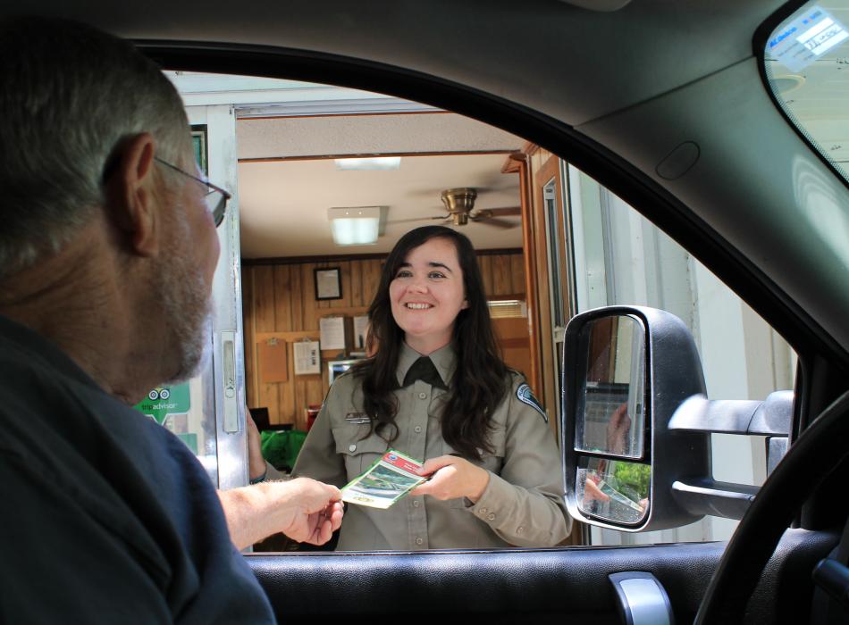 Ranger welcoming visitors